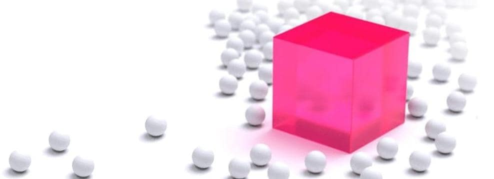 white balls representing data with larger pink cube in middle representing one best answer