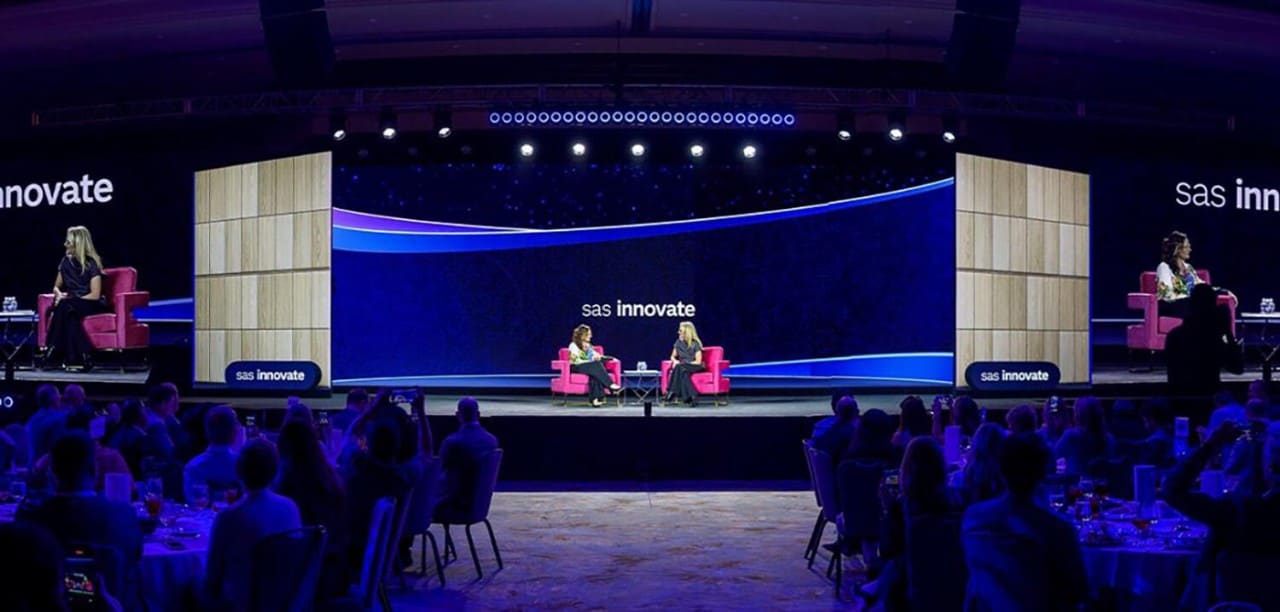 Mel Robbins and Jenn Chase on stage at SAS Innovate