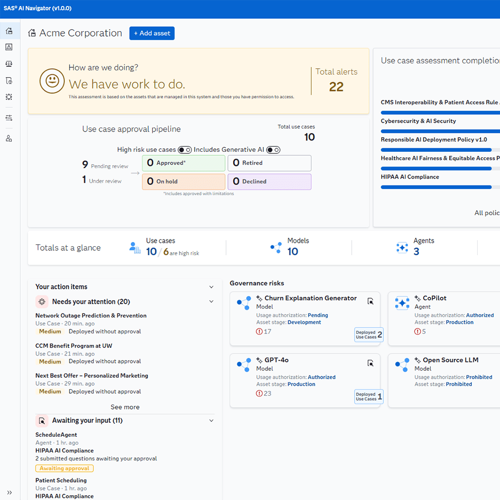 SAS AI Navigator dashboard screenshot