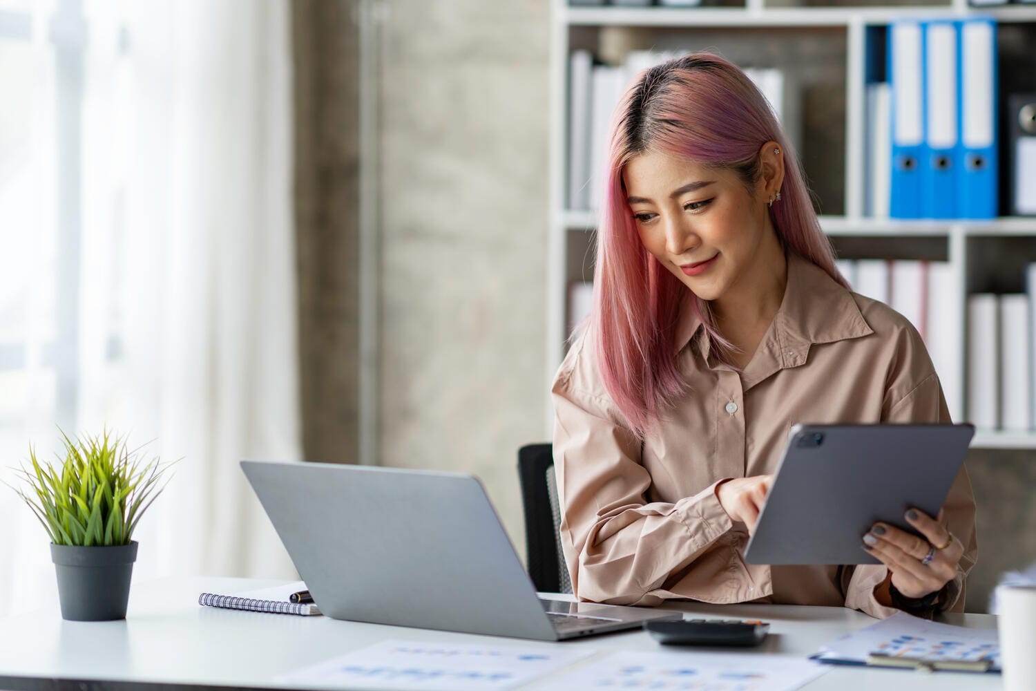 Woman working on laptop
