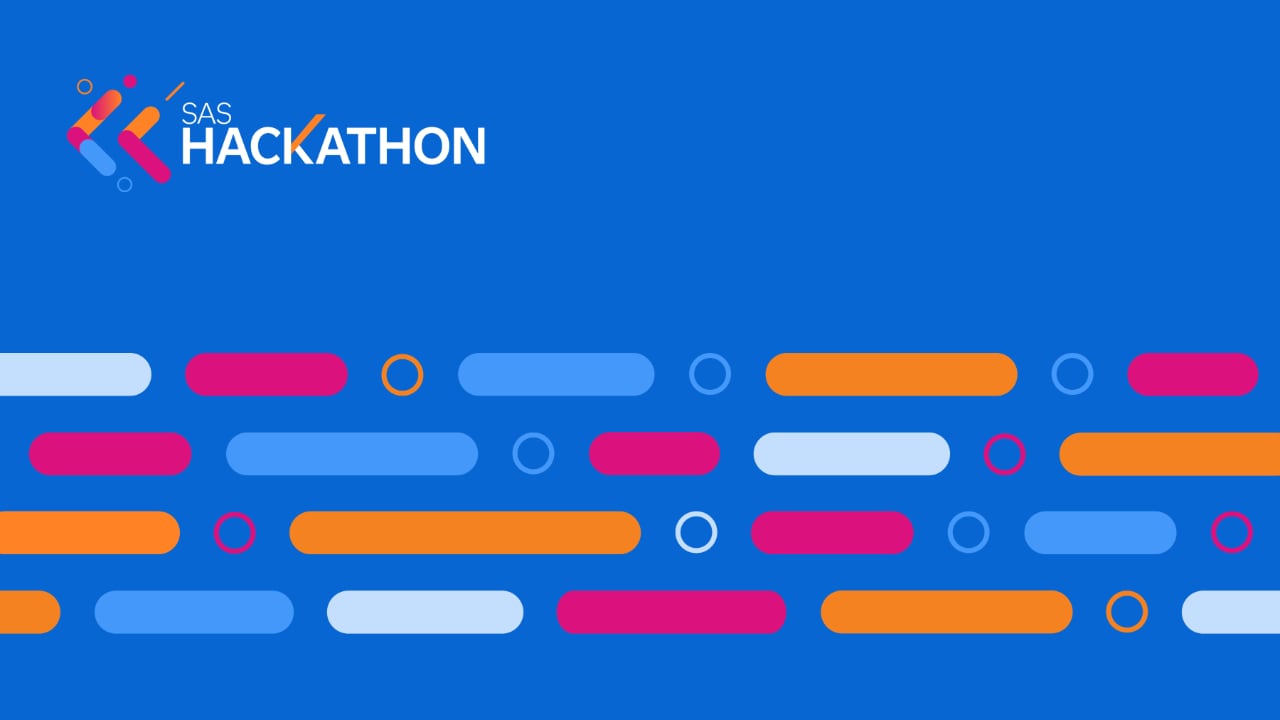 Hackathon pills and circles on blue background
