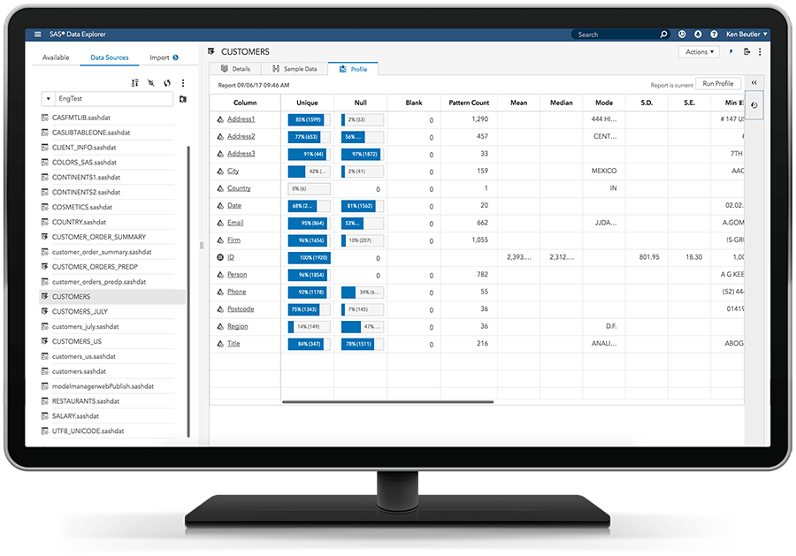 SAS® Data Preparation on desktop - profile data