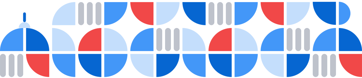 Quarter circles in red and blues with capsules