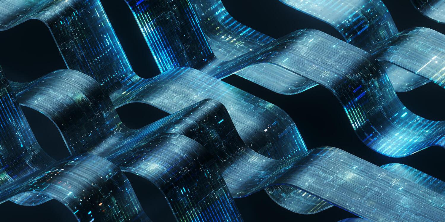 Digital ribbons illuminated with blue and green