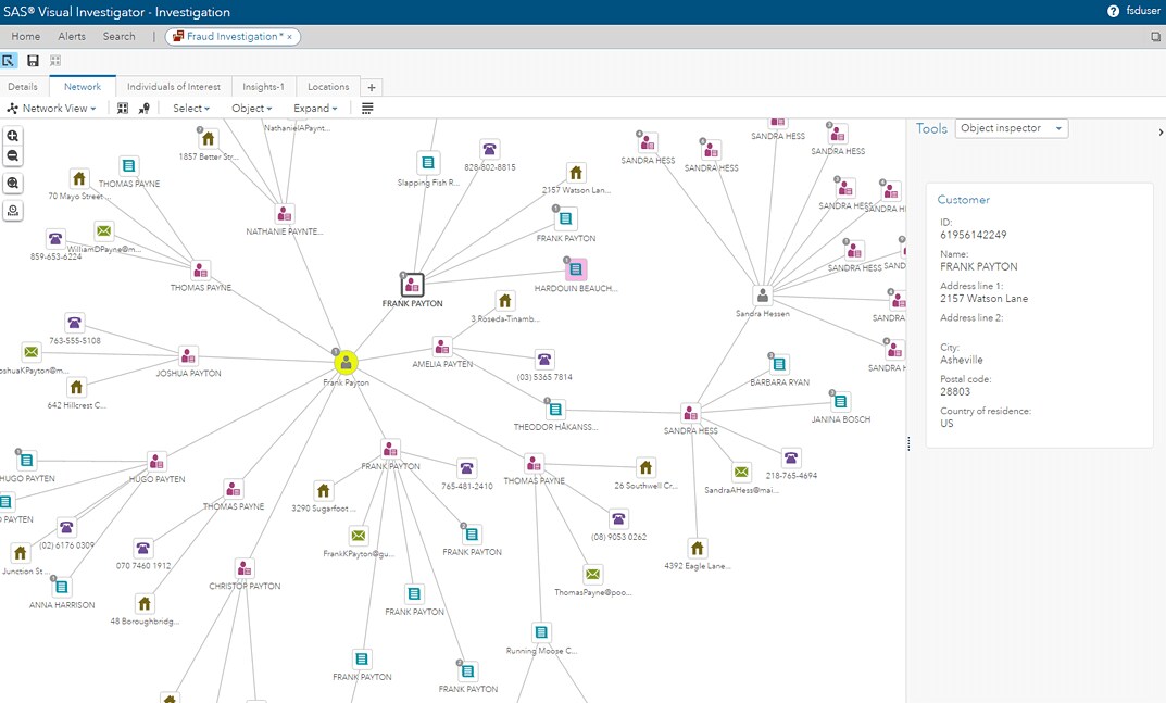 SAS Detection and Investigation for Government showing screen network zoomed on desktop monitor