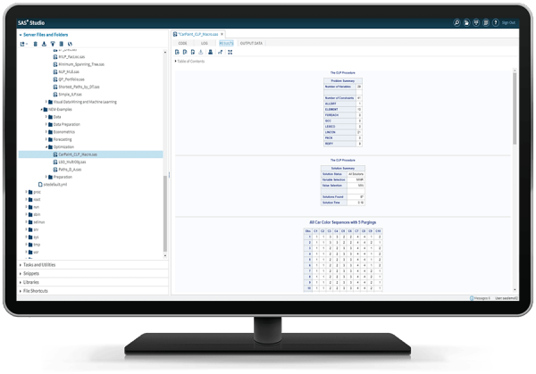 SAS Optimization showing macro output on desktop monitor