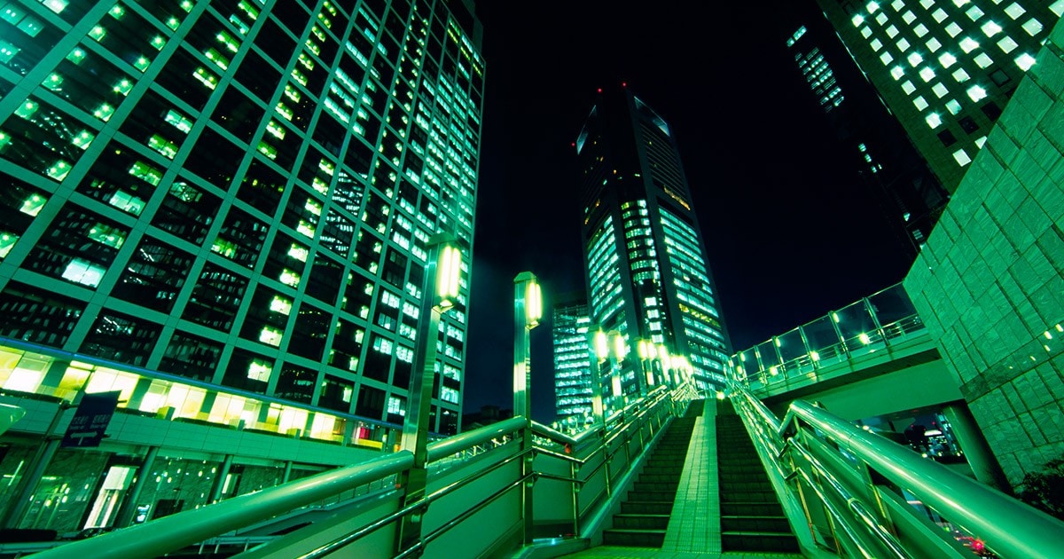 Tokyo Office Buildings at Night -- City Stair at Night 
