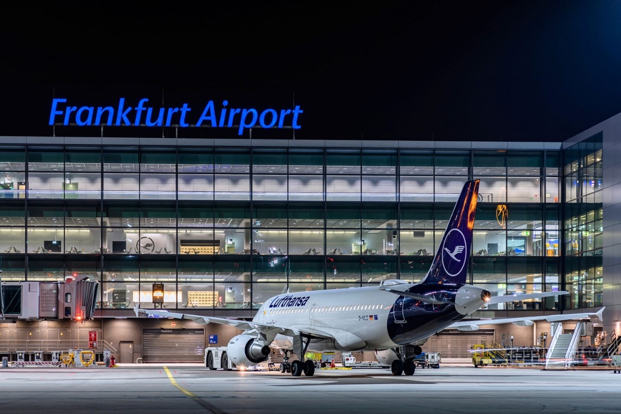 Landed plane at Frankfurt airport at night