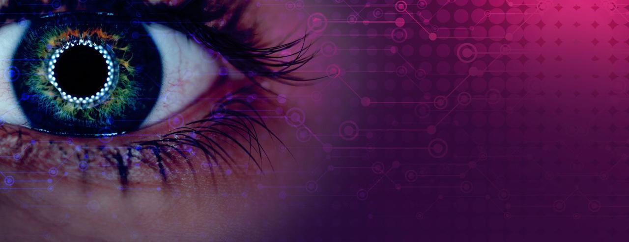 Cyber eye ina pink and purple background