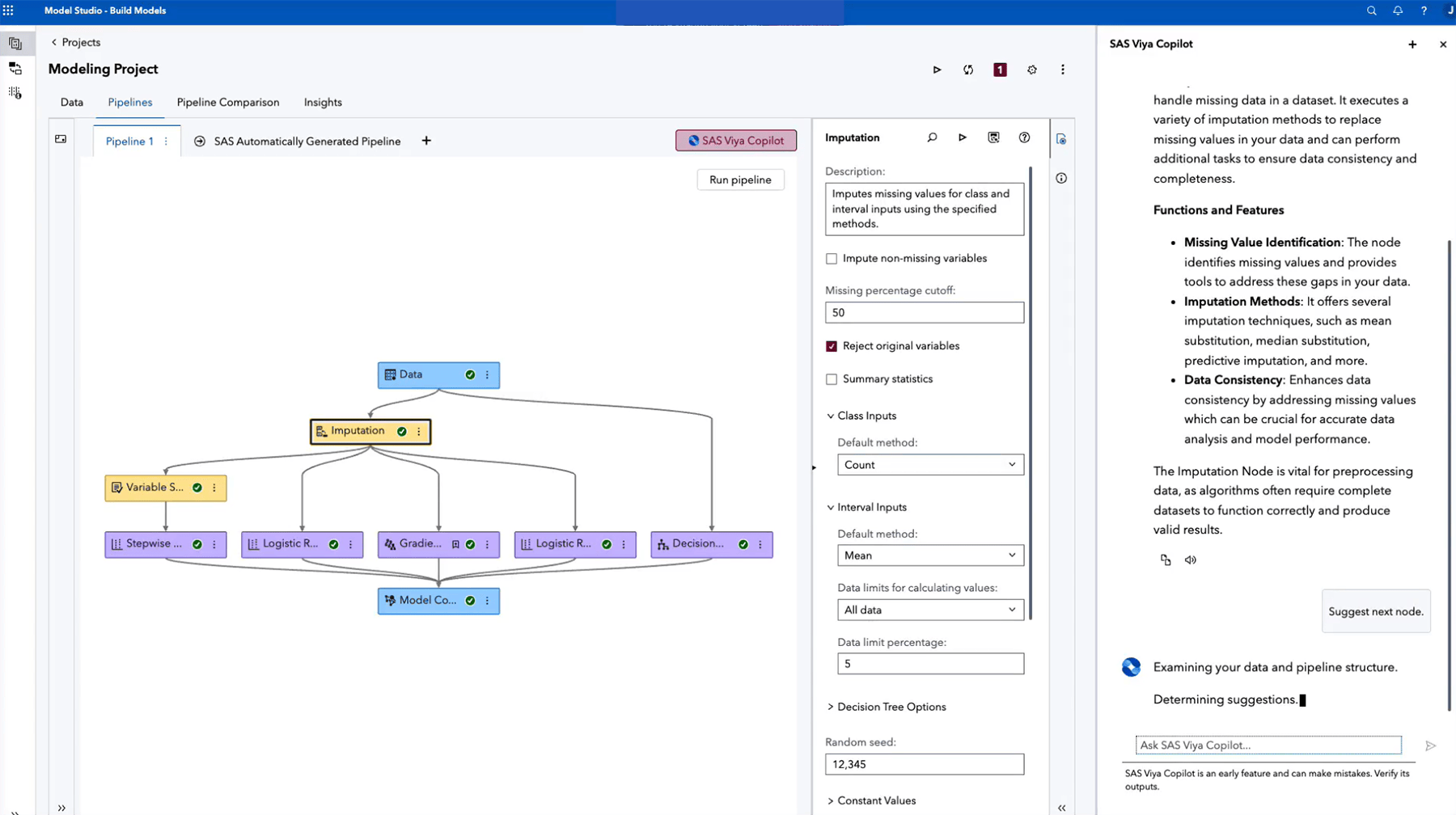 Captura de pantalla de SAS Visual Machine Learning Viya Copilot