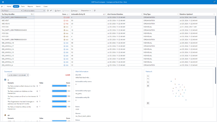 Screenshot of SAS Tax Compliance alerts