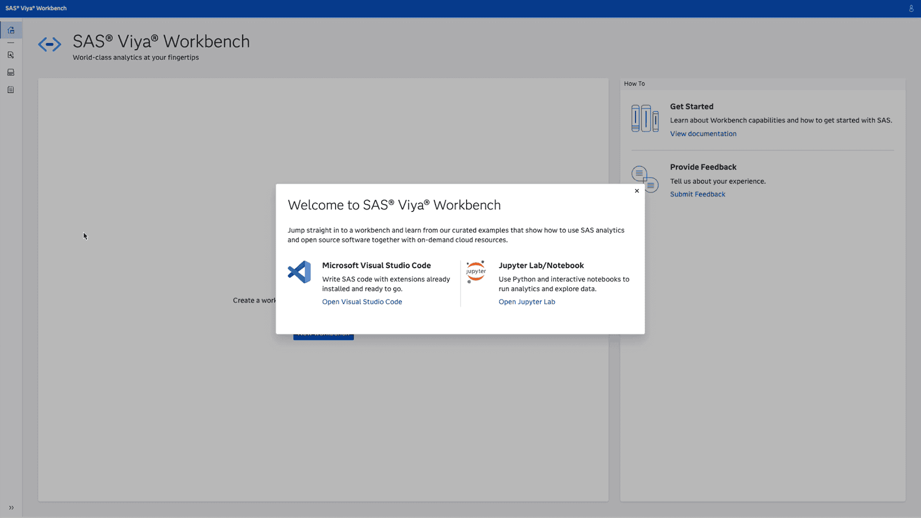 Captura de pantalla de SAS Viya Workbench que muestra la capacidad de ejecutar SAS 9 y SAS Viya juntos