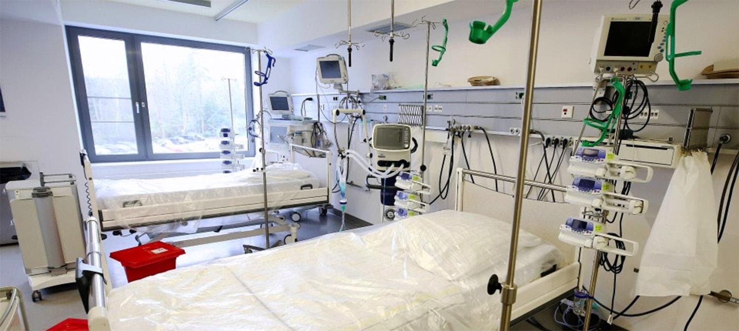Beds in the hospital room