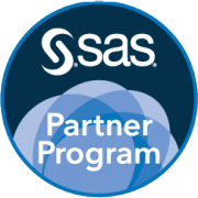 SAS Partner Program badge art, generic cobalt blue, round format, midnight background