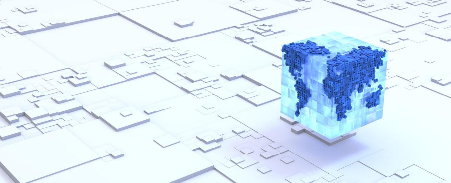 Glowing globe cube on white background