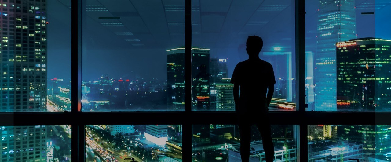 Night City Skyline from Office Window