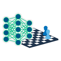 Gráfico de un tablero de ajedrez y una red neural