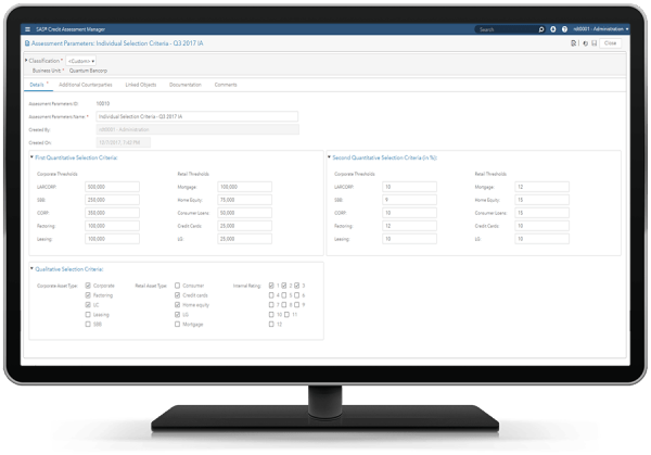 SAS® Credit Assessment Manager - assessment parameters