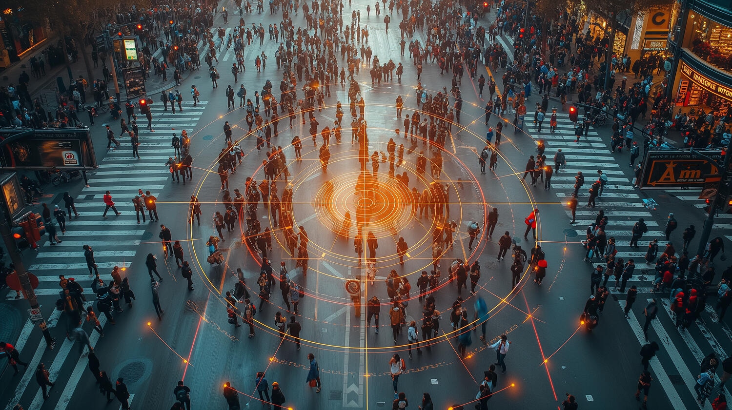 People walking in a large intersection