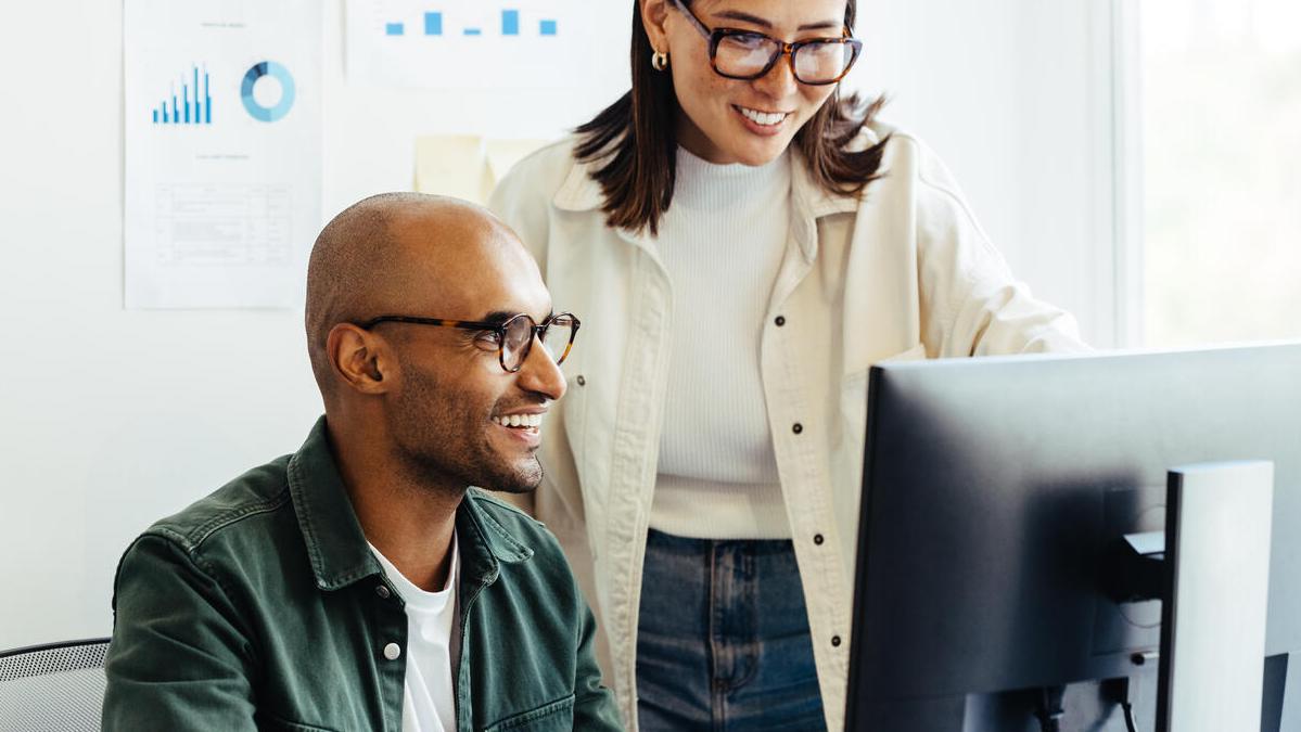 business people working together to solve problems with AI