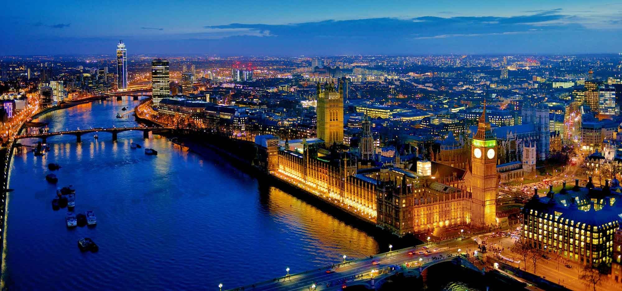 Aerial view of London at sunset