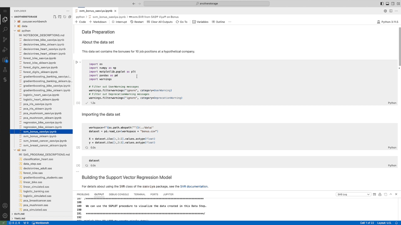 Capture d'écran de SAS Viya Workbench montrant le démarrage rapide
