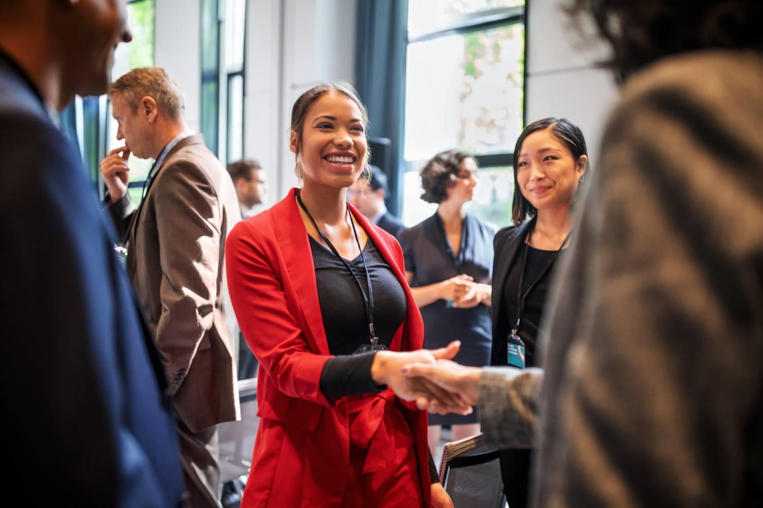 Woman greeting and smiling