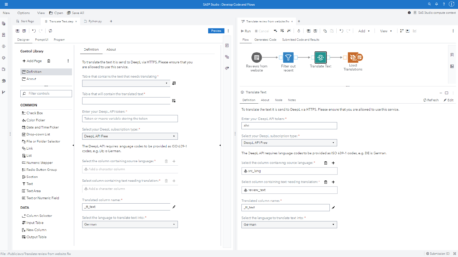 SAS Studio custom steps screenshot