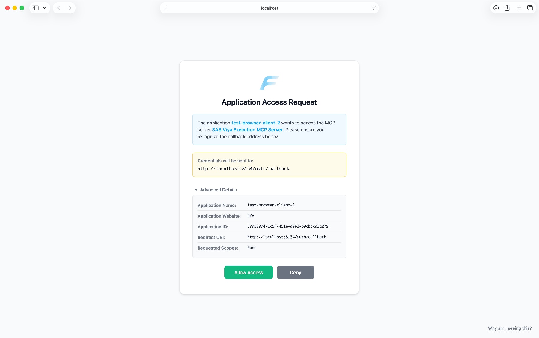 Screenshot of SAS Viya MCP Server login
