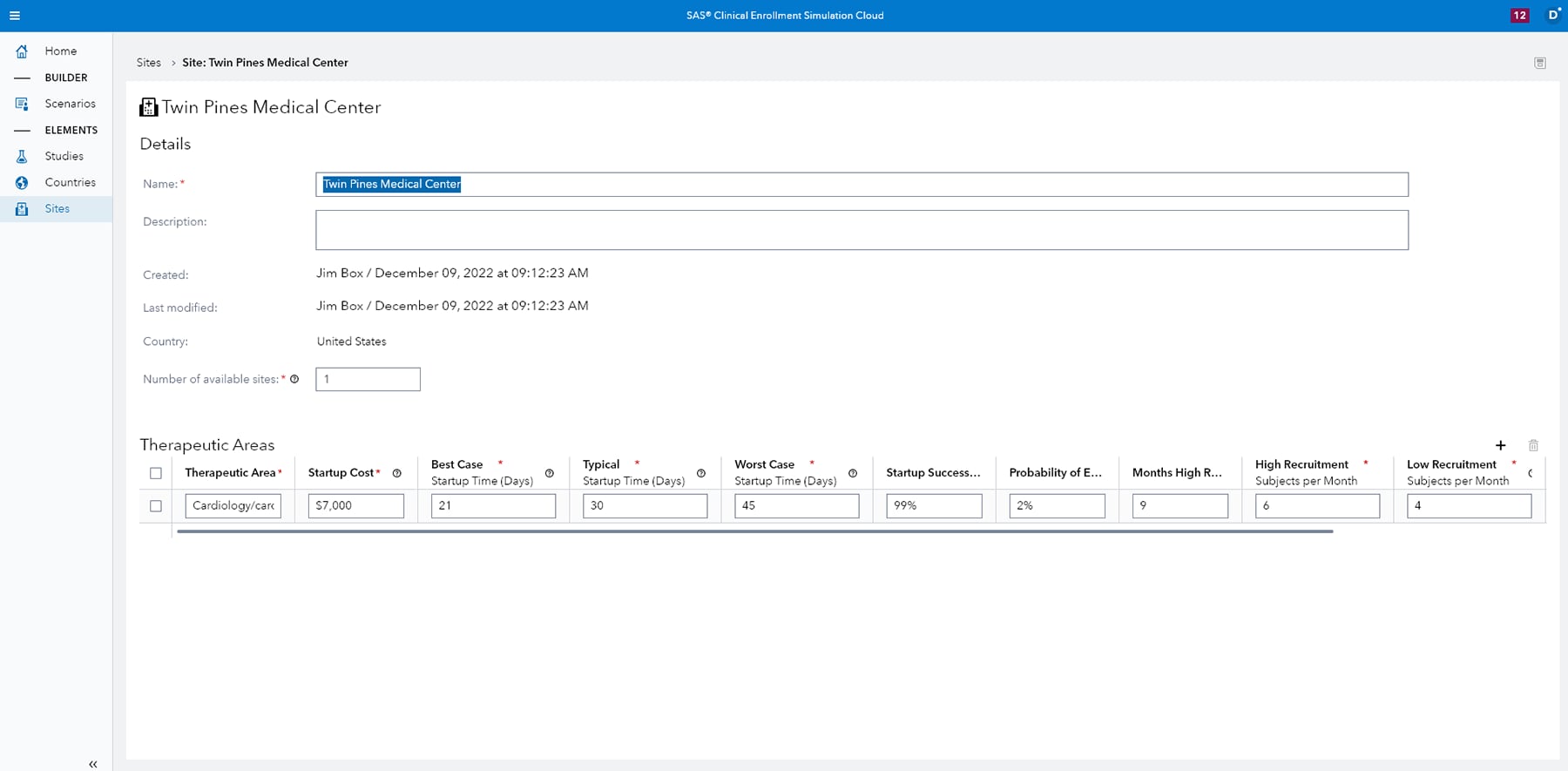 Simulation d'inscription clinique SAS montrant la capture d'écran de la variabilité