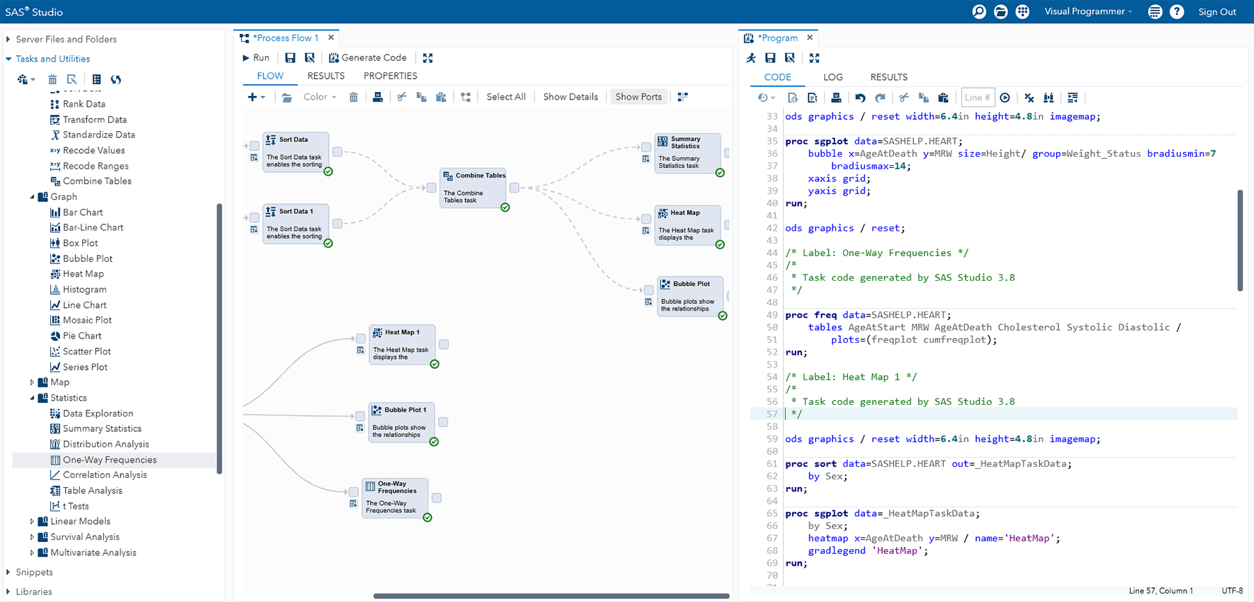 Capture d'écran du Visual Programmer de SAS Studio ODA