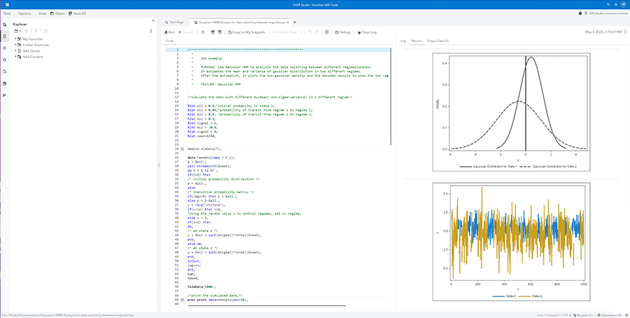 SAS Viya Capture d'écran montrant le développement du code et des flux