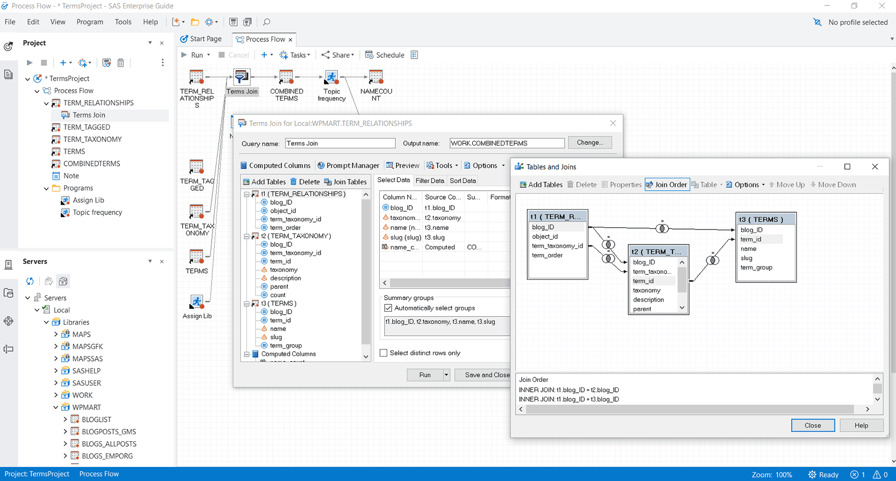 Screenshot of SAS Enterprise Guide query tool
