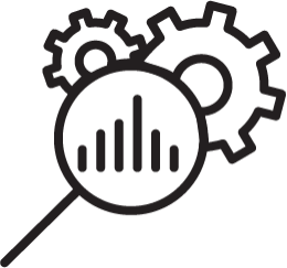 Magnifying Glass Hovering Over Gears and Bar Graph - Icon