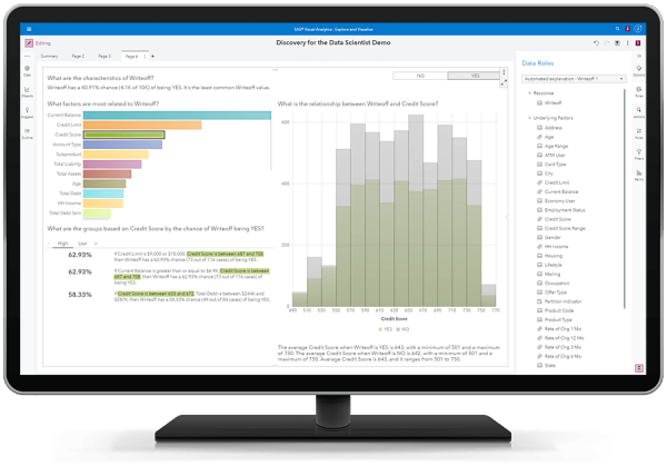 SAS Visual Data Mining and Machine Learning menampilkan penjelasan otomatis di monitor desktop