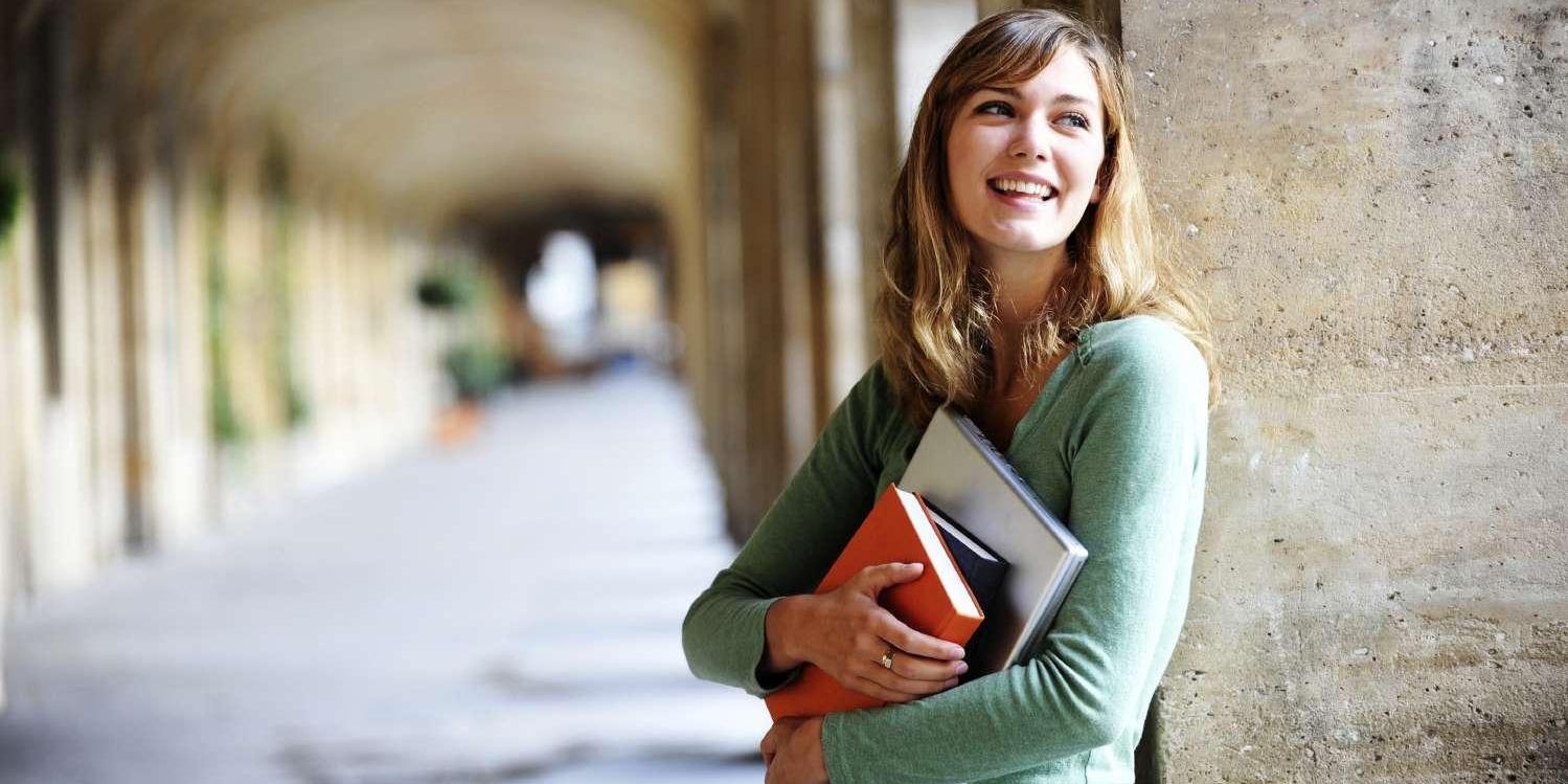 Young Blonde Woman University Student -- Blonde University Student 