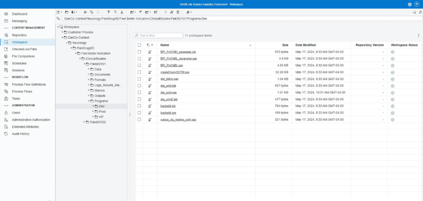 SAS Life Science Analytics Framework Workspace