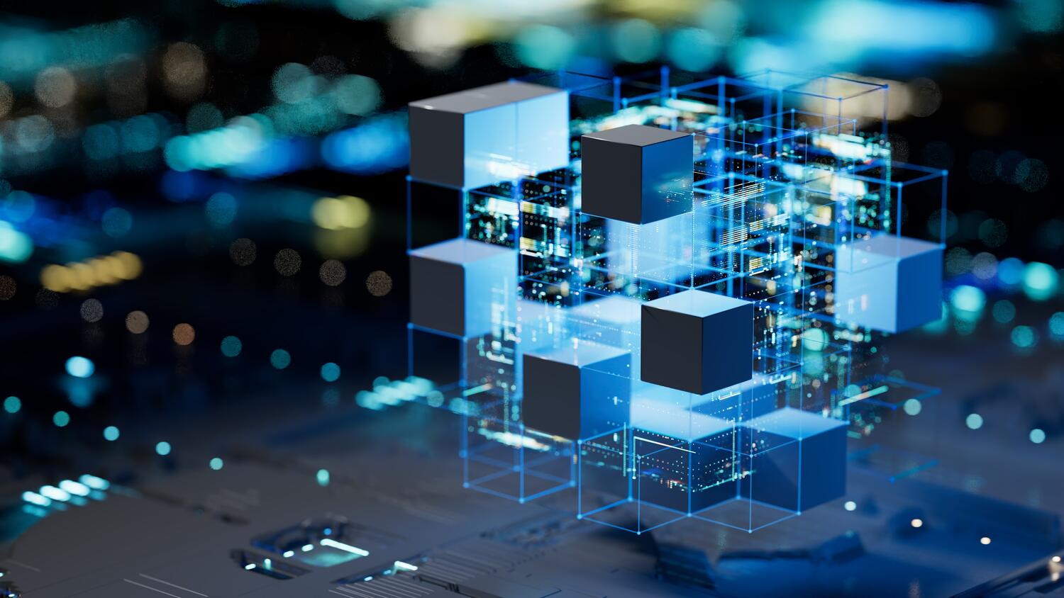 Big data in un data lake per rappresentare il concetto di AI quantistica