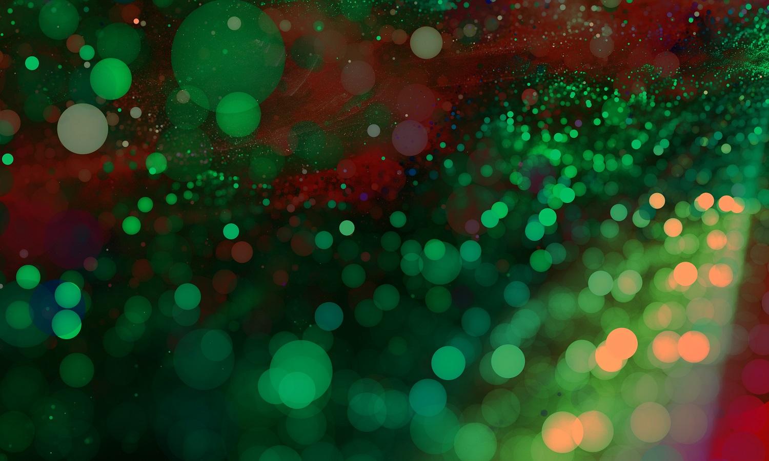 Green and Red Abstract art droplets of paint and glitter