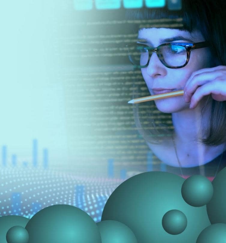Background with Bubble Clouds Graphs and woman