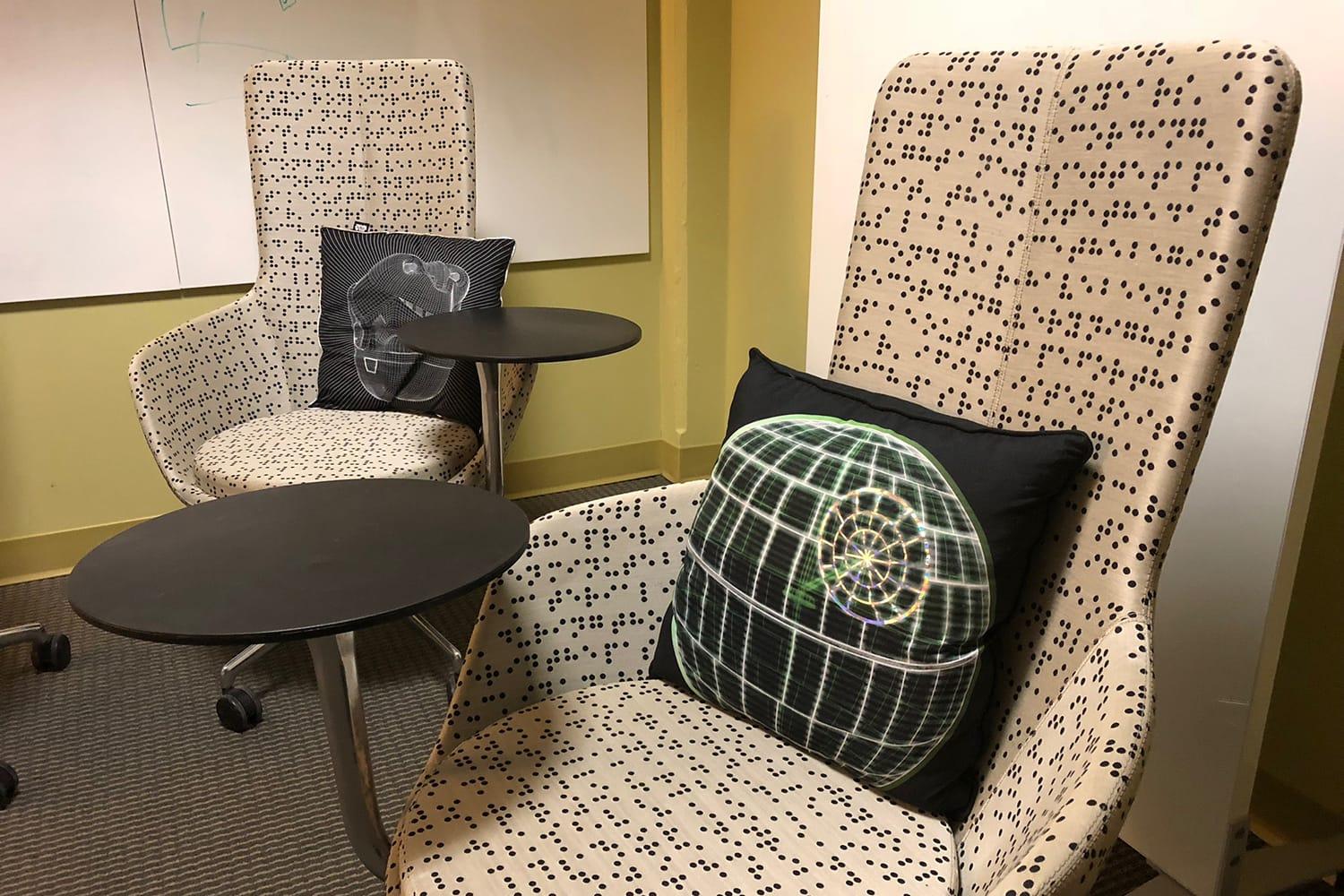 Decorative chairs in the design center