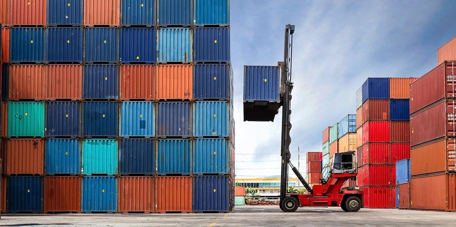 庭でコンテナをリフトアップする様子