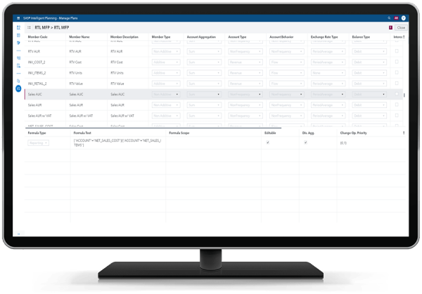 SAS Intelligent Planning Suiteの「計画を駆動している各種計算を表示できる機能」が表示されているデスクトップ・モニター