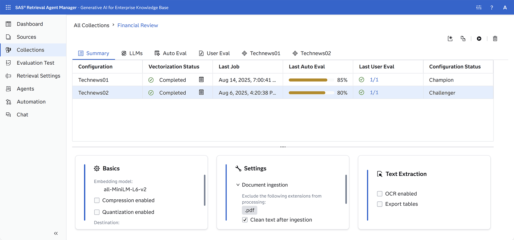 SAS Retrieval Agent Managerの評価のスクリーンショット