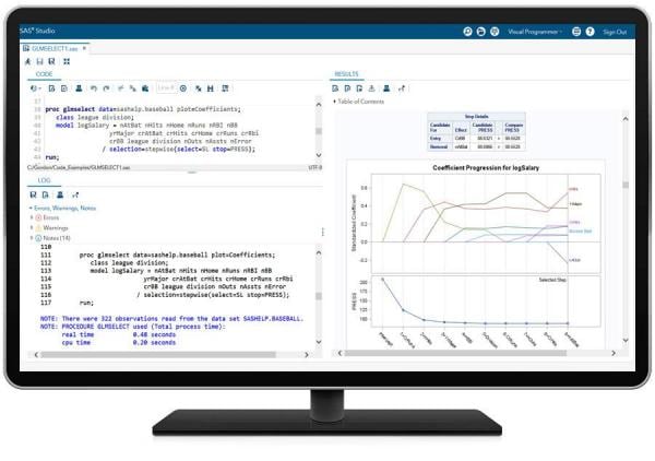 SAS/STAT showing GLMSELECT PROC on desktop monitor