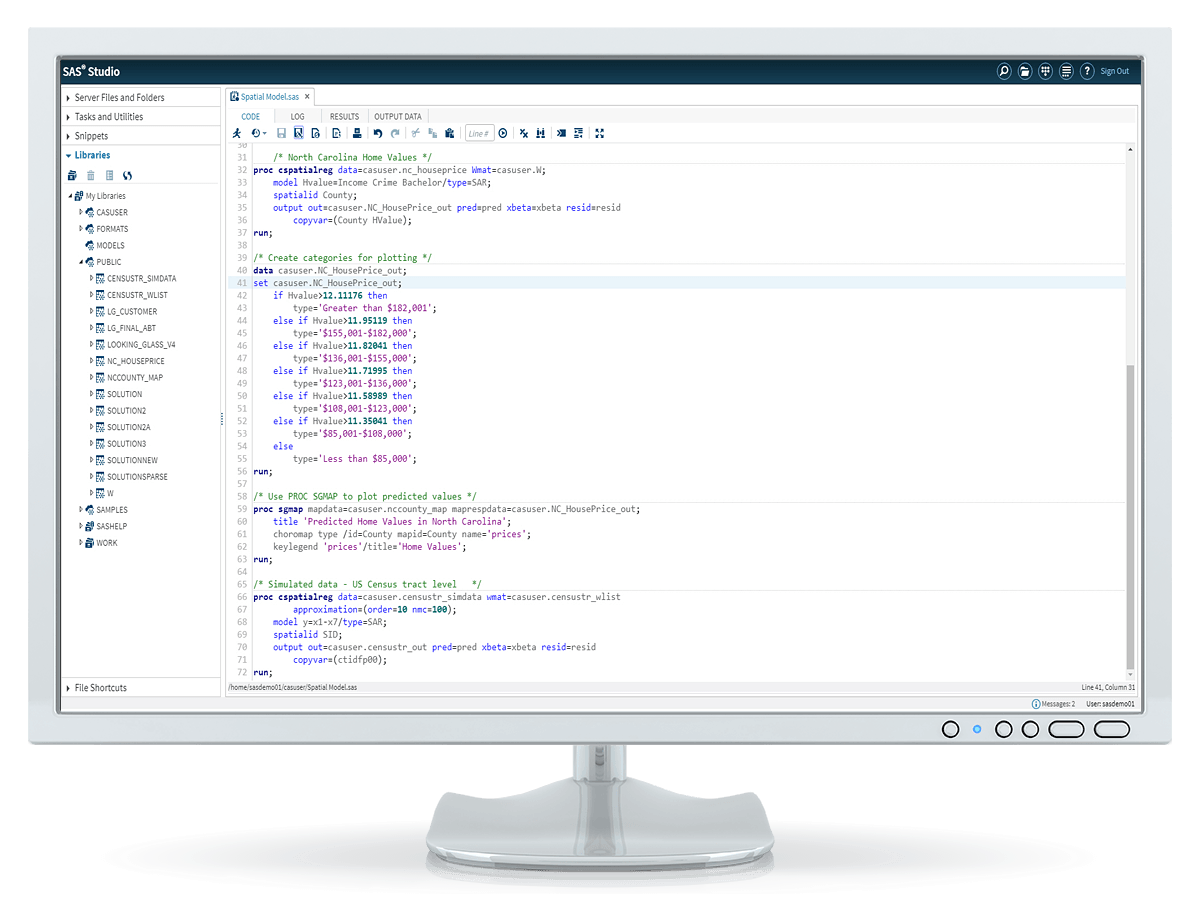 SAS Econometrics HHM code example shown on desktop monitor