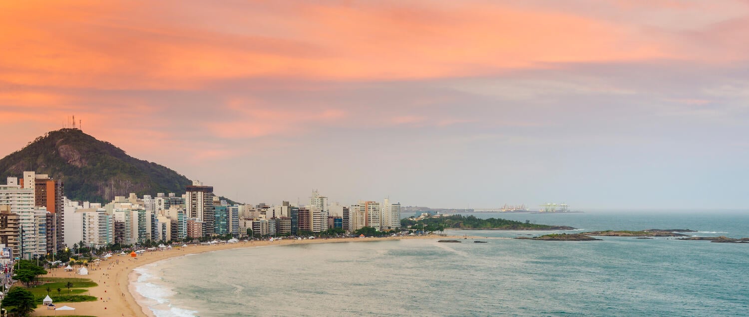 Spectacular sunset over Costa Beach in Vila Velha, Brazil