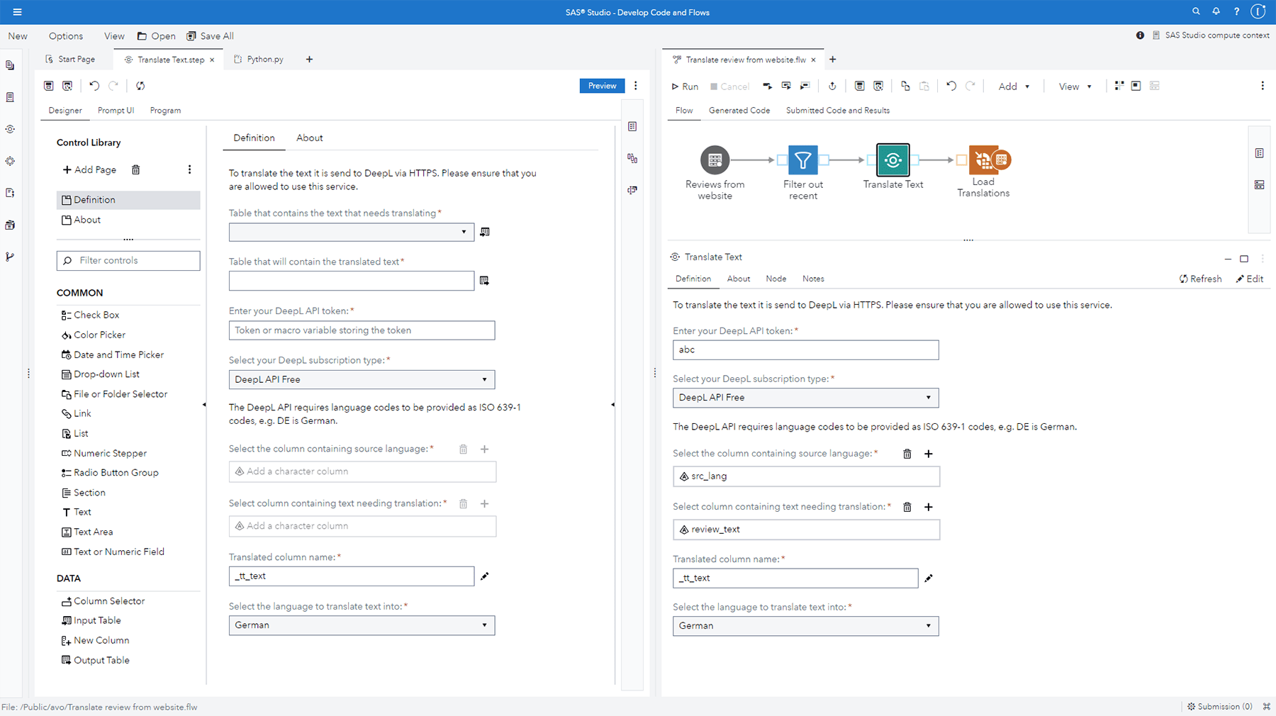 Screenshot of SAS Studio Custom Steps
