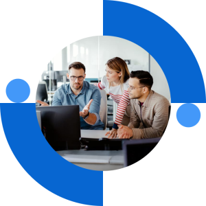 Young businessman smiling in casual workwear with laptop