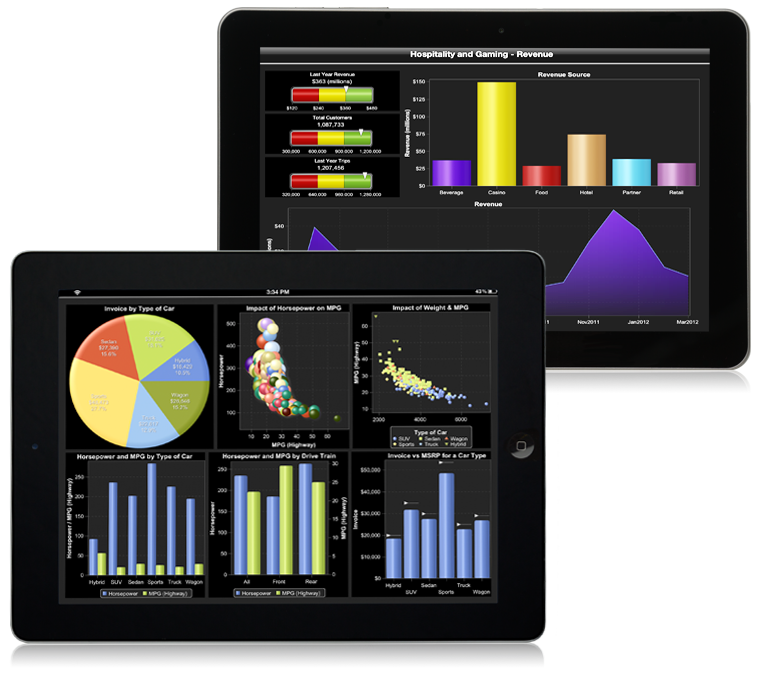 Reports displayed on an iPad and an Android tablet